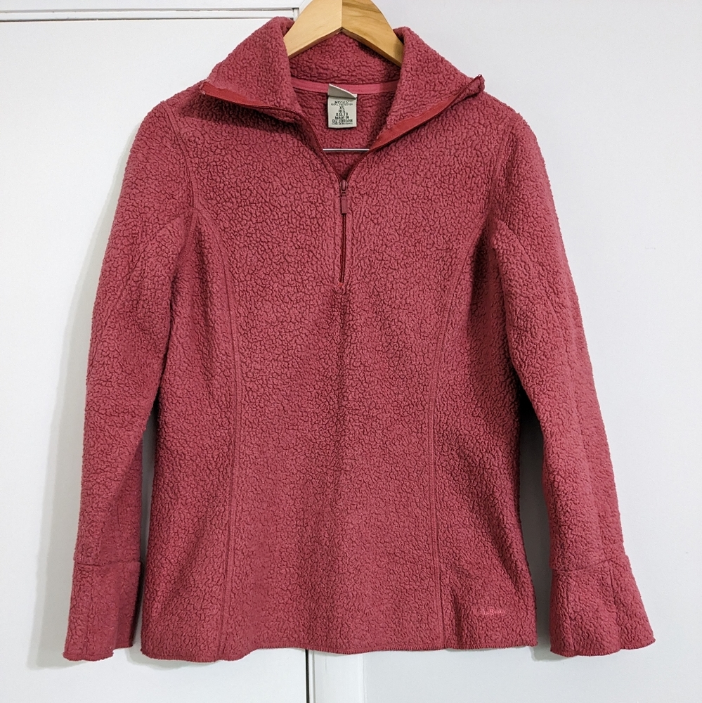 L.L. BEAN 3/4 Zip Pink FleecePlush Pull over Pink Sweater Light Jacket XSmall